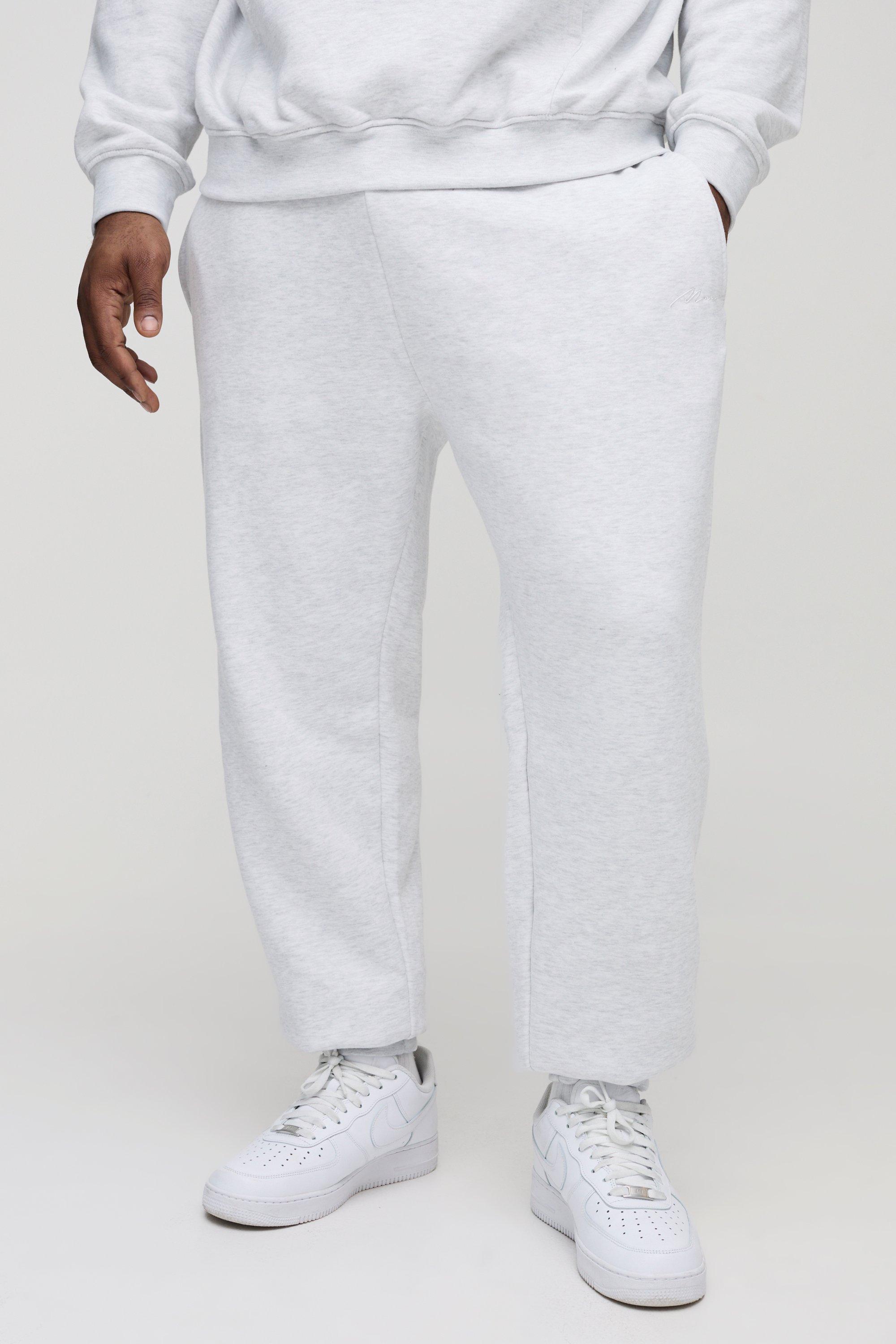 Mens Plus Regular Fit Man Signature Joggers In Grey Marl, Grey